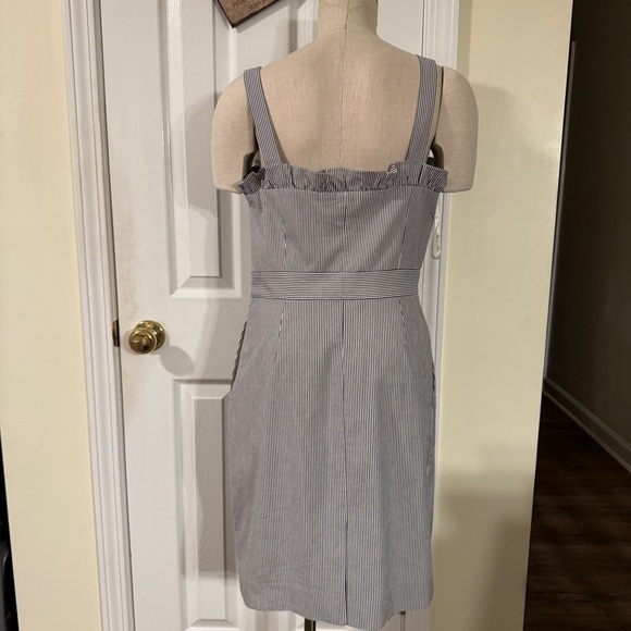 Cremieux Navy & White Striped Ruffle Mini Dress | Size 10 - Picture 2 of 8